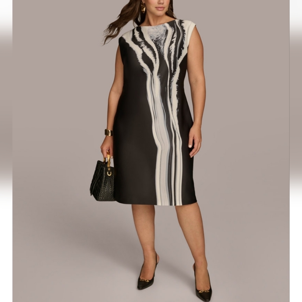 Donna Karan Printed Cap-Sleeve Midi Dress
